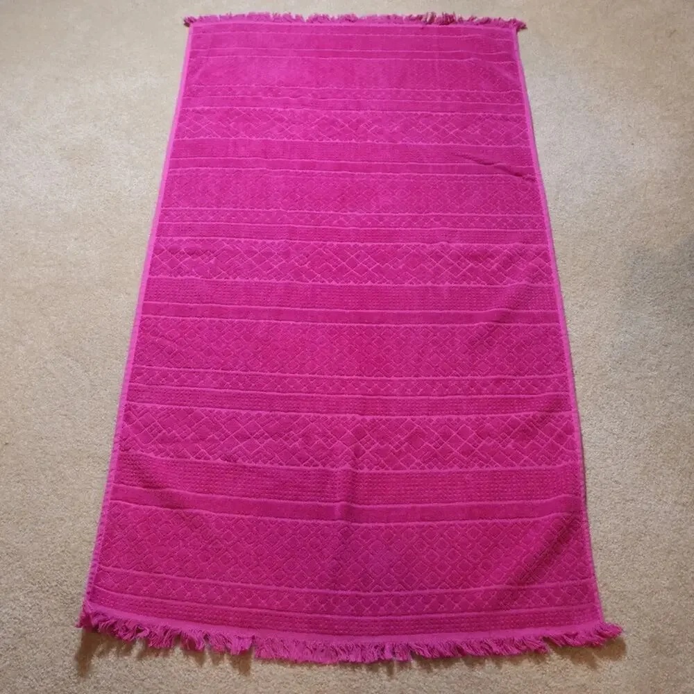 Sonoma Life + Style Pink Cotton Bath Towel Textured Diamond Pattern Fringe #1